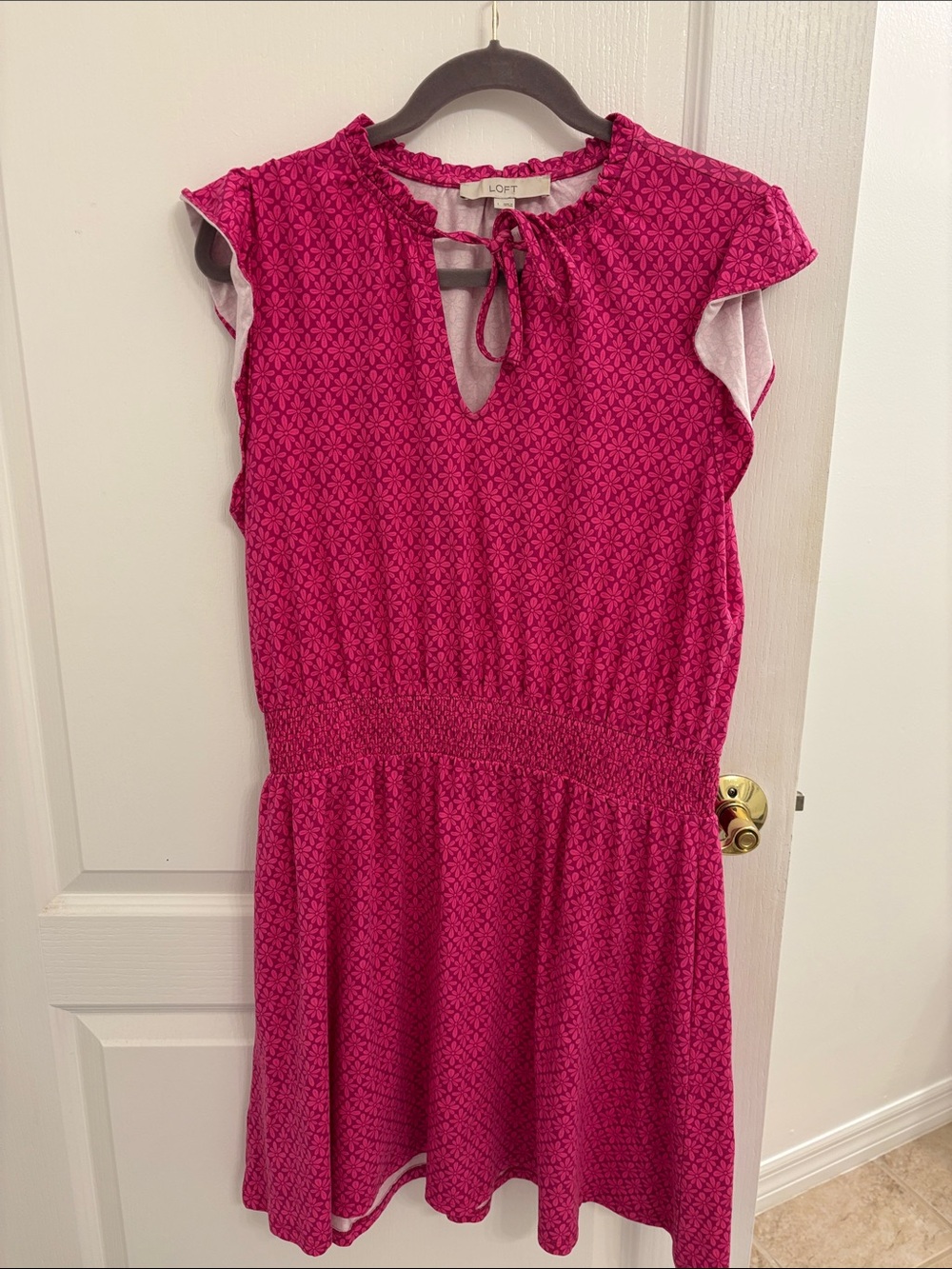 LOFT Fuchsia Floral Tie-Neck Blouse Dress
